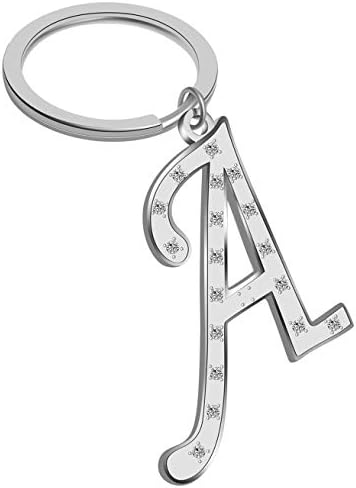Womens Letter A Keychain with Ball Chain Necklace Stainless Steel Crystal Rhinestone Handbag Charms Alphabet Initial Key Ring for Girls