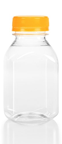(12) 8 oz. Clear Food Grade Plastic Juice Bottles With Cap (12/pack) (Orange)