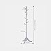 Vlush Free Standing Rack, 8 Hooks Wooden Hanger Holder Enterway Hall Tree with Solid Rubber Wood Base for Coat, Hat, Clothes, Scarves, Handbags, Umbrella-White