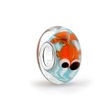 Bling Jewelry Nautical Orange Fish Blue Murano glass Lampwork Bead Charm .925 Sterling Silver