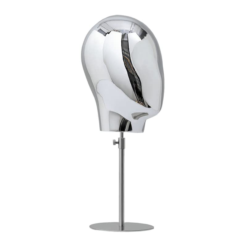 21 Inch Adjustable Mannequin Head Wig Making Head Vintage Style Metal Head Wig Hat Glasses Display With Detachable Stand (Silver)