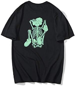 Canlans KAWS Funny Skeleton Printed Loose Cotton Crewneck T-Shirt for Men/Women