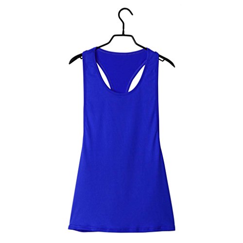 YANG-YI Women Summer Sexy Loose Gym Sport Vest Training Run Tops (L, Blue)