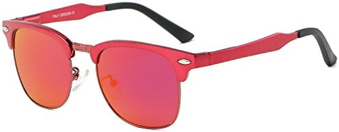 Galulas Classic Retro Square Semi-rimless Wayfarer Women and Men Sunglasses Al-Mg Polarized Eyewear Frames Mirrored Reflective REVO Lenses Driving Shades (Red Frame Red Lens, 51)