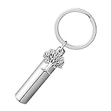 PiercingJ Personalized Engraving Name Stainless Steel Keychain Tree of Life & Cylinder Capsule Locket Cremation Urn Key Ring Keepsake Memorial Ashes Filler Jewelry