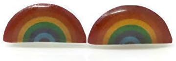 Rainbow Stud Earrings Metal Free Plastic Post, Dainty 6mm