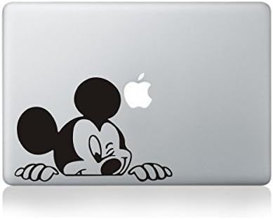 Macbook 13 inch decal sticker Disney Mickey Mouse Peeking art for Apple Laptop, Black