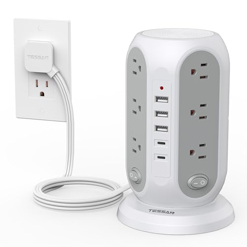 TESSAN Tower Power Strip Individual Switches Surge