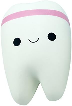 HoneyToys 3.9" Tooth Squishy Slow Rising Cute Jumbo Teeth Squishy Charm(Pink Ribbon)