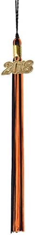 GraduationRoyal Two-Colored Graduation Tassel (9-inch) with Gold 2018 Year Charm (Black&Orange)