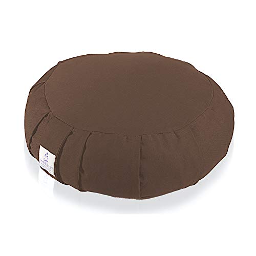 OMMETTA Waterproof Meditation Cushion – Natural and Organic Filled Yoga Pillow with Removable Machine Washable Anti-UV Cover [7 Colors – Round, Crescent] (Round Cover Only – Brown, Round Cover Only)