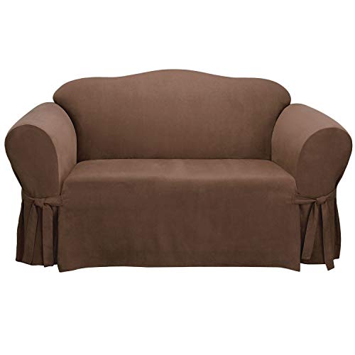 Surefit en suède Doux 1 pièce – Canapé Slipcover – Bordeaux, Chocolat, Loveseat