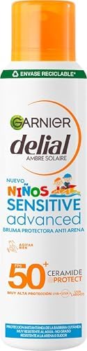 GARNIER DELIAL Spray solaire anti-sable Sensitive Advanced pour enfants pour peaux claires et sensibles, haute protection IP50+ - 150 ml