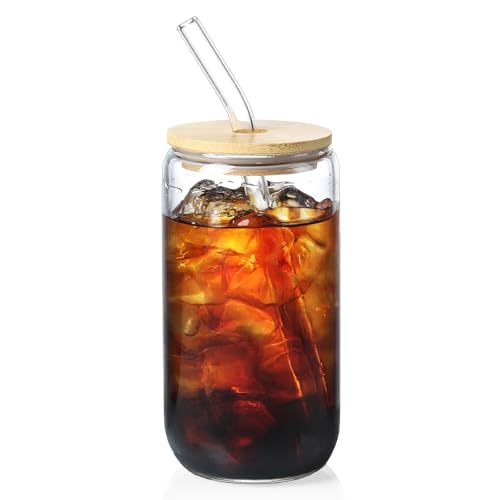 NETANY Glass Cups Bamboo Lids Straws