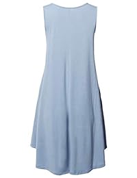 Realizado por Emma vestido de cuello redondo con viscosa sólida de corte holgado y manga 3 4 para mujer