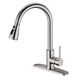 Hpbge Single Handle Pull Out Kitchen Faucet, Single Level Stainless Steel Kitchen Sink Faucets with Pull down Sprayer