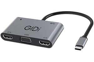 GIDi USB C to Triple Screen Display Adapter Video Converter Extender with 2 HDMI and 1 VGA Port with Charge Through PD and US