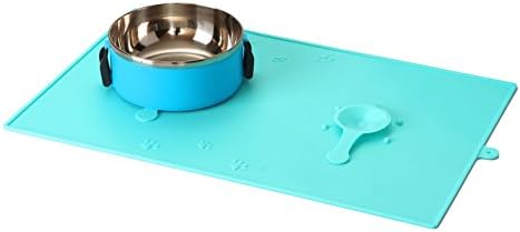 AUON Pet Feeding Mat, Premium FDA Grade Silicone Non Slip Pet Food Mat for Cat Dogs, Easy Feeding Mat Pet Bowl Placemat with Suction Cups Preventing Upset/ Messes, Blue