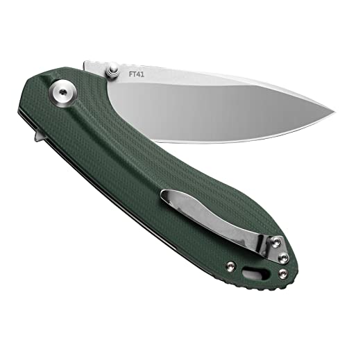FreeTiger Pocket Knife for EDC D2 Satin Blade G-10 Outdoor Camping Hunting Folding Flipper Knife Ideal Tool Gift For Men Women (Green)