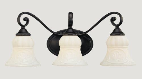 Amazon Com Portfolio 3 Light Vintage Bathroom Vanity Light Matte Black Finish White Etched Glass Shades Home Improvement
