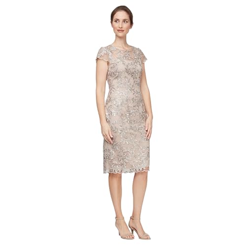 Alex Evenings - Vestido de Falda con Volantes Laterales para Mujer, Champán Bordado, 40