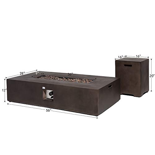 COSIEST 2Piece Outdoor Propane Fire Table Set, Rectangle Concrete 56inch x 28inch Bronze Fire