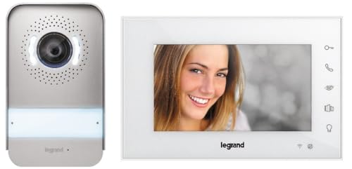 LEGRAND, Wi-Fi Video-Türsprechanlagen-Set, 2-Draht-Anschl., 7"-Hochglanz-Farbmonitor & Weitwinkelkamera, Smartphone-Anbindung, Steuerung p. App, 1-/2-Familienhaus, Reiheneinbau-Netzgerät, weiß, 360915