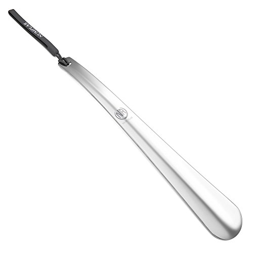Metal Shoe Horn, Long handled Shoehorn for Men, Women, Kids, Seniors, Pregnancy, Boots and Shoes, Heavy Duty Stainless Steel with Silicone Lanyard (Grey)