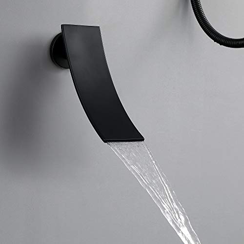 Shower Systems Luxury Matte Black Bathroom Shower Faucet with Tub Spout,8'' Rain Shower Head and Handheld Wall Mount Shower Fixtures (Matte Black shower faucet)