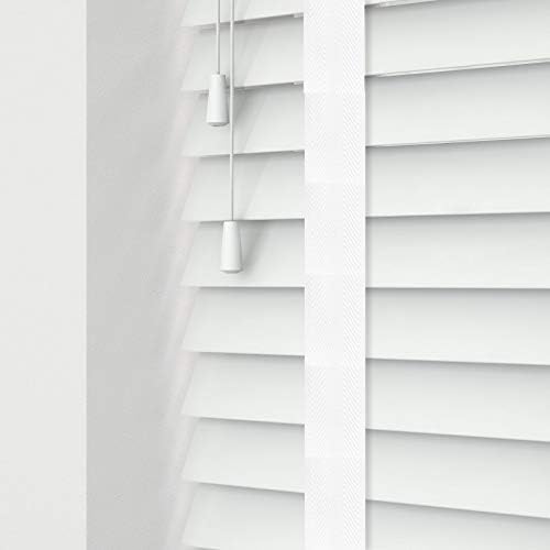 Custom Made To Measure Real Wood Wooden Venetian Blinds 50mm Slats 225cm Width x 240cm Drop White Tape