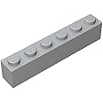 Classic Bulk Brick Block 1x6, 100 Piece Light Gray Brick 1x6, Compatible with Lego Parts and Pieces 3009, Creative Play Set - Compatible with Major Brands(Colour:Light Gray)