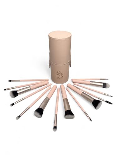 DS BEAUTY Lot de 14 pinceaux de maquillage professionnels dans un étui à tube élégant et pratique