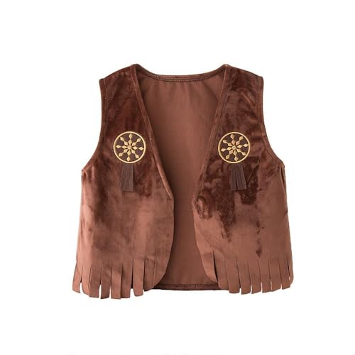 4 Pcs Cowboy Costume Kids Dress Up, Cowboy Costume for Boys, Dress Up Set with Waistcoat, Bandana and Hat for Baby Little Kids Boys, Brown, Birthday Halloween Party Cosplay Size 120cm