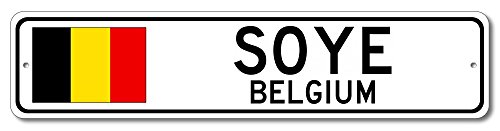 The Lizton Sign Shop Soye, Belgium Aluminum Belgian Flag Sign, Belgium Custom Flag Sign - 4"x18"
