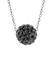 .925 Sterling Silver Black Crystals Ball 10mm Pendant Necklace 18