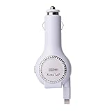 HonkTai® Tangle-free Lightning Retractable Cable Vehicle USB Car Charger For Apple iPhone 6s iPhone 6s Plus iPhone 6 Plus iPhone 5 5c 5s iPad Air 2 iPod Touch 5 (White)