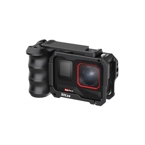 Nitze Xplorer Grip Kit for Insta360 Ace Pro 2/Ace Pro/Ace, Xplorer Grip Pack with Ace Pro 2 Cage, Cold Shoe Shutter Button, Compatible with Vertical and Horizontal Shooting - T-IN04B