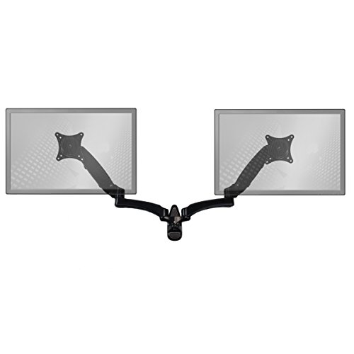 Sit-Stand Wall Mount Monitor Arm Adjustable Hydraulic Arm by Home Concept - Support your two monitors at the correct height for ergonomic comfort (Extended, Dual Screen, Black)