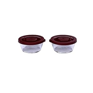 Signoraware Crystal Round Small Container Set with Seal, 280ml, Set of 2, Maroon