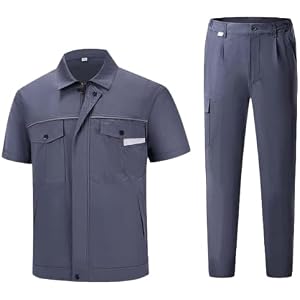 Men's 100% Cotton Short Sleeve Utility workwear set, Multi-Pocket Zip Collar Coat with Custom Logo for Construction