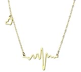 Bestpriceam New Women EKG Necklace Heartbeat Rhythm with Love Heart Shaped (Gold)
