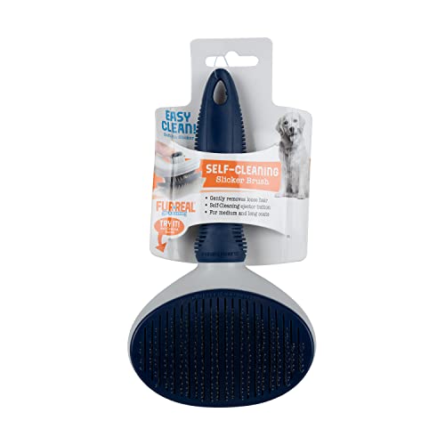 FurReal Dog Grooming Brush - Large Self-Cleaning Slicker for Medium & Long Coat…