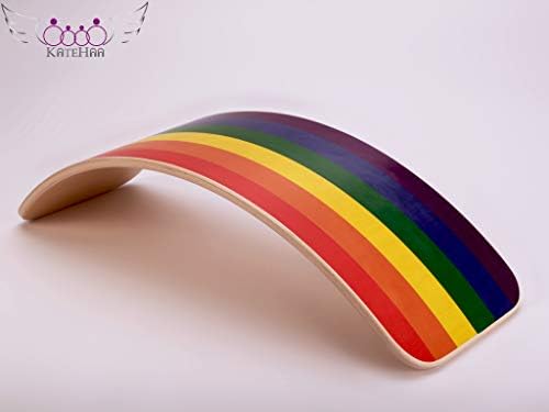 KateHaa Large Rainbow Wooden Balance Board, 41’’| Express Shipping| Eco Lacquer, Waldorf Balance Board, Open Ended Toy, Yogaboard, Wobble Balance Board