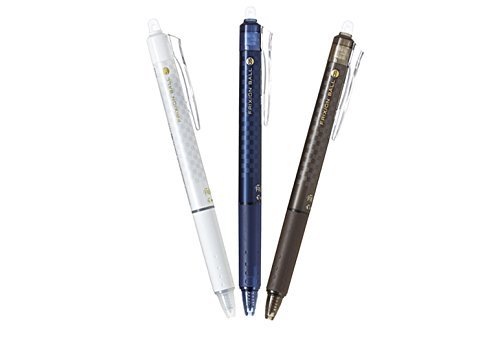 Pilot Frixion Knock Ball Retractable Erasable Gel Ink Pen, Design Series Chequered Pattern, Black Ink ,0.5mm, 3 Designs Set(Navy,Brown,White)