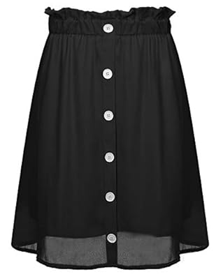 CHICIRIS Women's Vintage Elastic Waist Button Up Loose Swing Midi Skirt