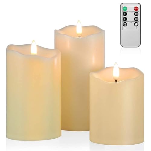 ANGELLOONG Flickering Flameless Candles with Remote, Fake Candles Set of 3