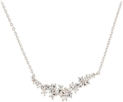Pave Set AAA Graded Cubic Zirconia Gemstones Cluster Pendant Necklace by Lovey Lovey, 18" (Silver)