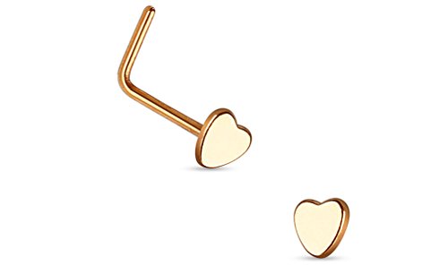 20G Rose Gold Heart Top Stainless Steel L-Shaped Nose Ring