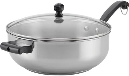 Farberware Classic Stainless Steel Cookware Covered Chef Pan, 6 Quart, with Helper Handle