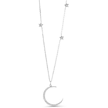 sterling silver gem moon half adjustable pendant necklace cz charm chain length stone king stars inch